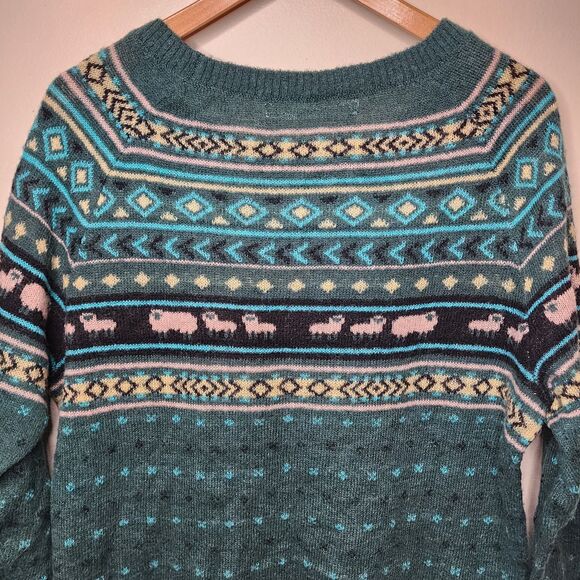 Woolrich Fair isle Sweater Pullover Wool Mohair Sheep Diana Green Womens Large - Picture 5 of 14